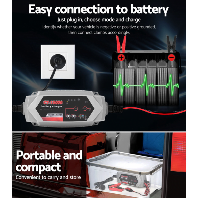 Battery Charger Smart Charger 15A-safety