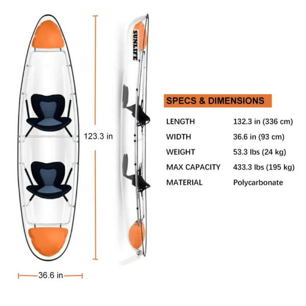 Transparent Kayak Double dimensions