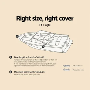 Boat Cover Trailerable size guide for 16-18ft example