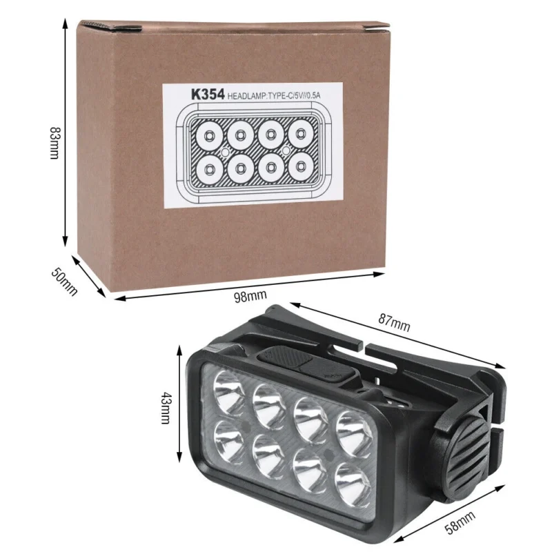 Rechargeable Headlamp 350 lumens dimensions